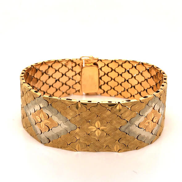 Italian 14kt Tri-Colored Gold Braided Herringbone Bracelet | Ross-Simons