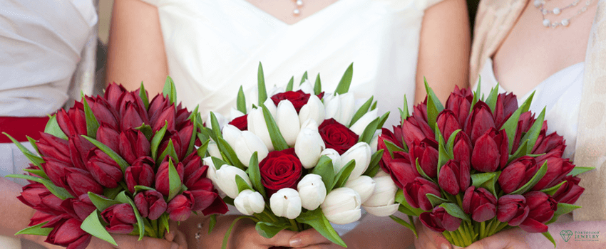 PJ-Red and white tulip and rose wedding bouquets